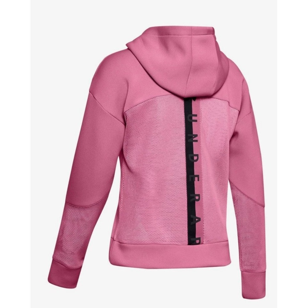 Under Armour Pink Loose Fit Mesh Sleeve Hoodie Sweatshirt Women's Small Athletic